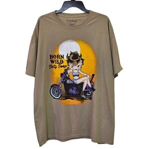 Betty Boop Fleischer Studios Khaki Tan Multi-Color Born Wild T-Shirt,X-Large